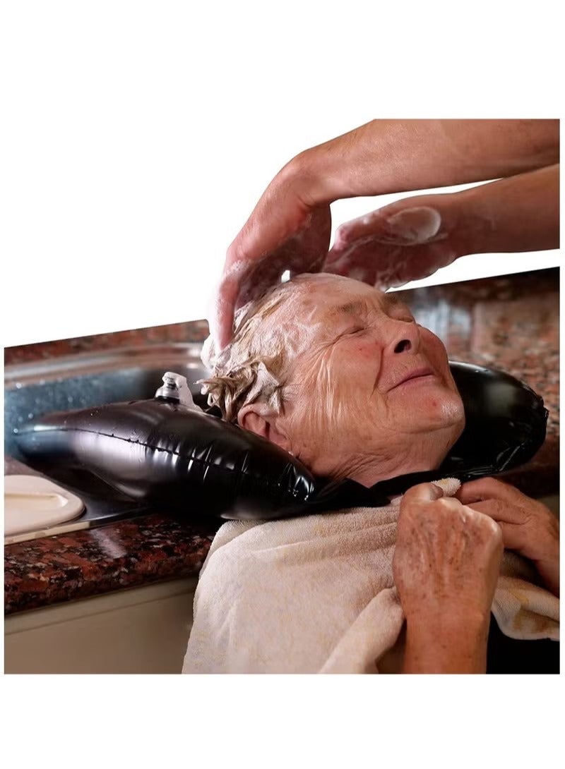 الضفدع الحقيقي صينية غسيل الشعر قابلة للنفخ للحوض وجانب السرير - وعاء شامبو محمول مريح للشطف بدون انسكاب - حوض غسيل لقص الشعر والتلوين في المنزل لكبار السن والأطفال وطريح الفراش والمعاقين - Image 5