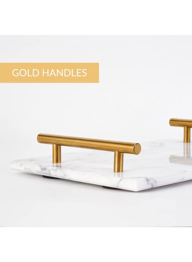 White Marble Tray With Golden Handel - Image 2