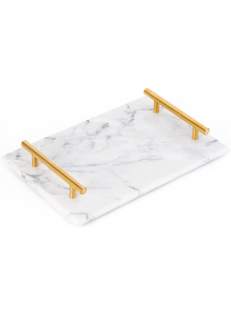 White Marble Tray With Golden Handel - Image 1