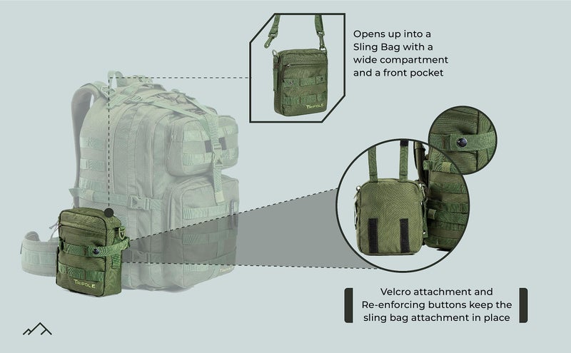 Tripole Alfa 45 Litres Military Tactical Backpack And Rucksack With Detachable Sling Bag | Rain Cover | 3 Year Warranty (Green, 45L) - Image 4