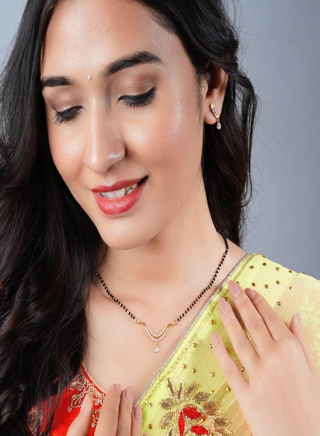 LOVENSPIRE طقم مانجالسوترا نسائي من لوفنسباير مع أقراط - قلادة بسلسلة خرز سوداء، سلسلة مجوهرات زفاف هندية مع قلادة، تصميم هدية زفاف تقليدية 2 - Image 3