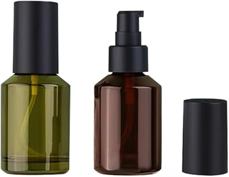 VASANA 60 ml2 oz Empty Glass Pump Bottles Refillable Cosmetic Dispenser With Press Pump Makeup Emulsion Liquids Storage Container Portable Travel Bottle Cosmetic Container AmberGreen - Image 1