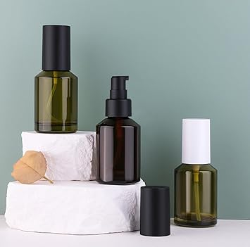 VASANA 60 ml2 oz Empty Glass Pump Bottles Refillable Cosmetic Dispenser With Press Pump Makeup Emulsion Liquids Storage Container Portable Travel Bottle Cosmetic Container AmberGreen - Image 3