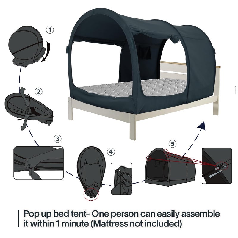 LEEDORÂ® Bed Tent Dream Tents Bed Canopy Shelter Cabin Indoor Privacy Warm Breathable Pop Up Twin Size for Kids and Adult Patent Pending PitchBlack(Mattress Not Included) (LEEDORÂ®2005) - Image 5