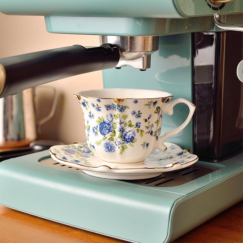 Noviko Ceramic Tea Cups and Saucers Set Vintage Floral Teacup for Women (1, Blue) - Image 5