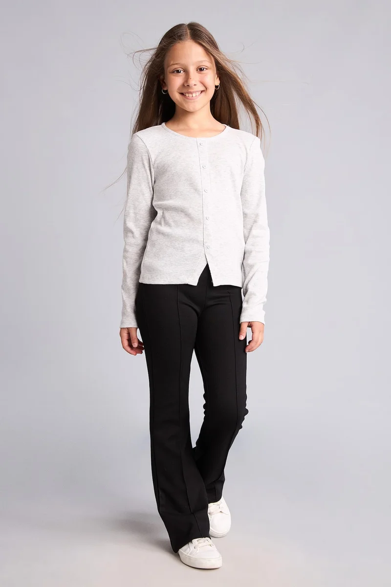 ديفاكتو Girl Cotton Fitted Button-Down Ribbed T-Shirt