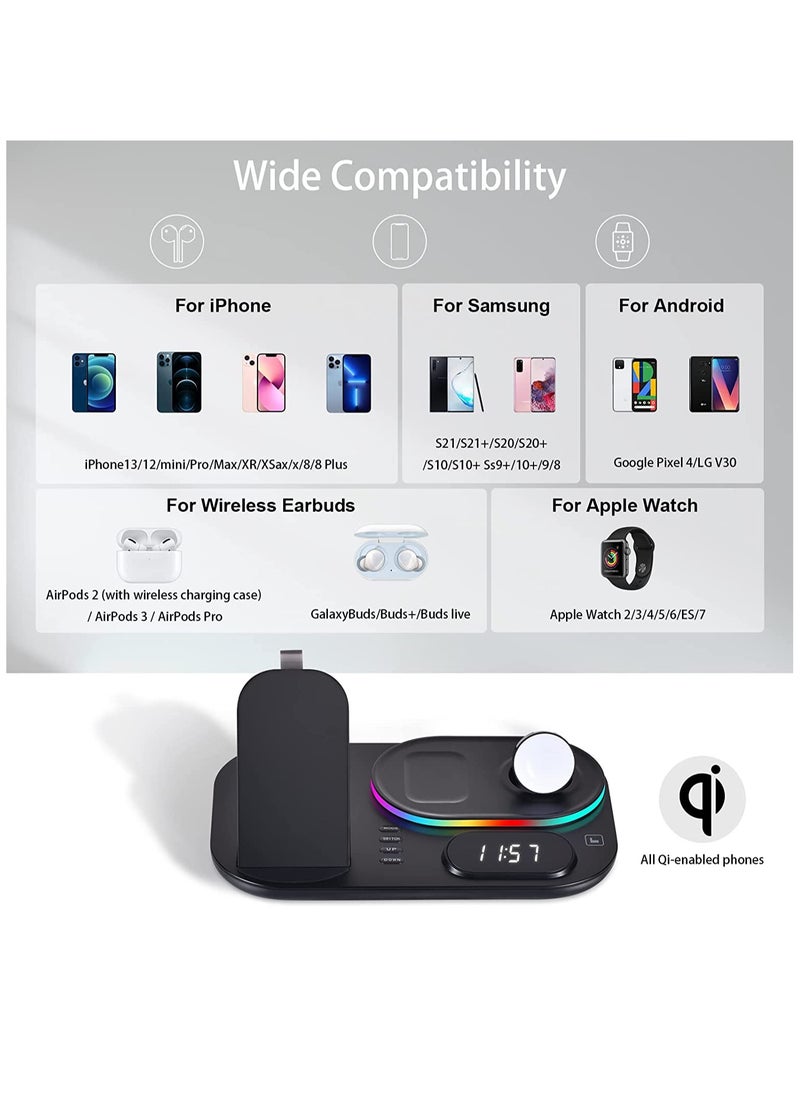 MOCOM 4 in 1 Wireless Charger With RGB LED Light And Clock For Apple iPhone 14/13/12 Series iWatch /Apple AirPods/Pro Samsung, Wireless 30W Fast Charging Station Dock Charger White  - Image 2