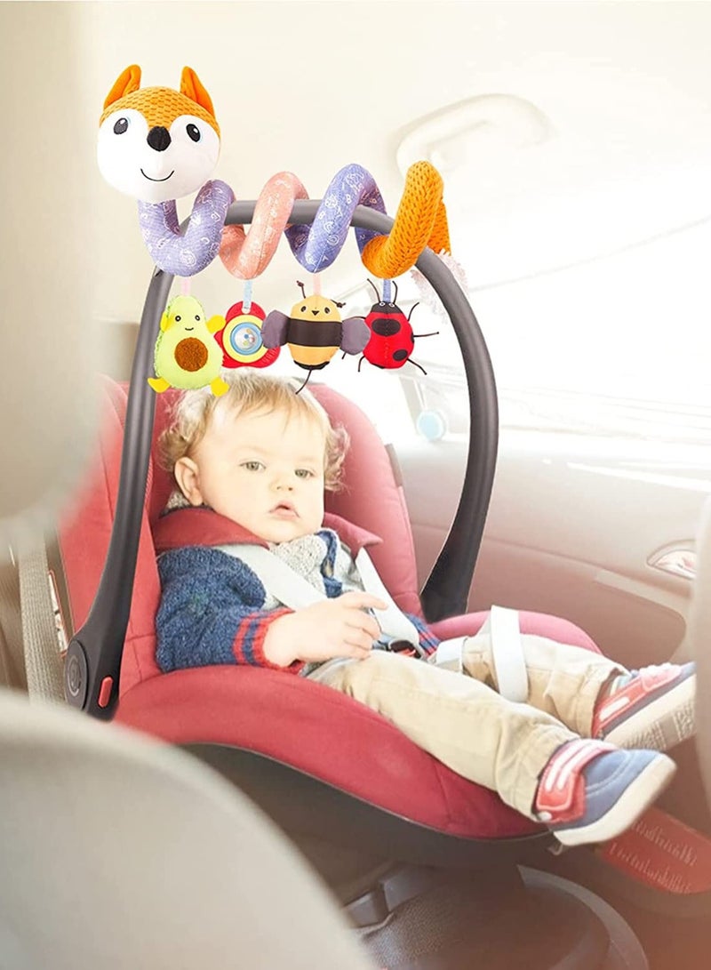 SOLARAE Car Seat Toys, Spiral Activity Toy Infant Baby Orange Fox Spiral Plush Activity Hanging Toys for Car Seat Stroller Bar Crib Bassinet Mobile with Music Box BB Squeaker and Rattles（Orange） - Image 4