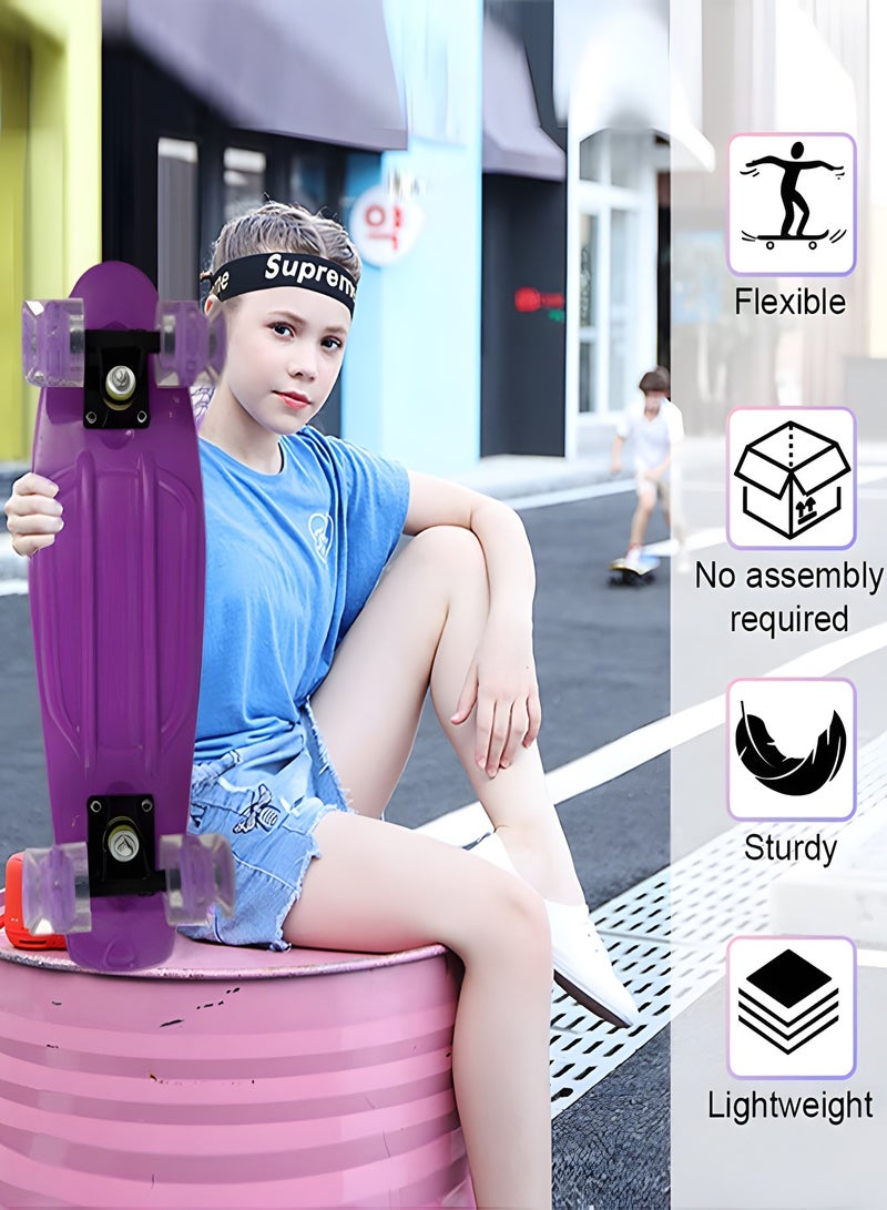 GROIC Skateboard 22 Inch Cruiser Skateboard Complete Skateboard with PU LED Wheel and ABEC 7 Bearings Retro Board Classic Skateboard,Skateboard for Kids Beginner - Image 4