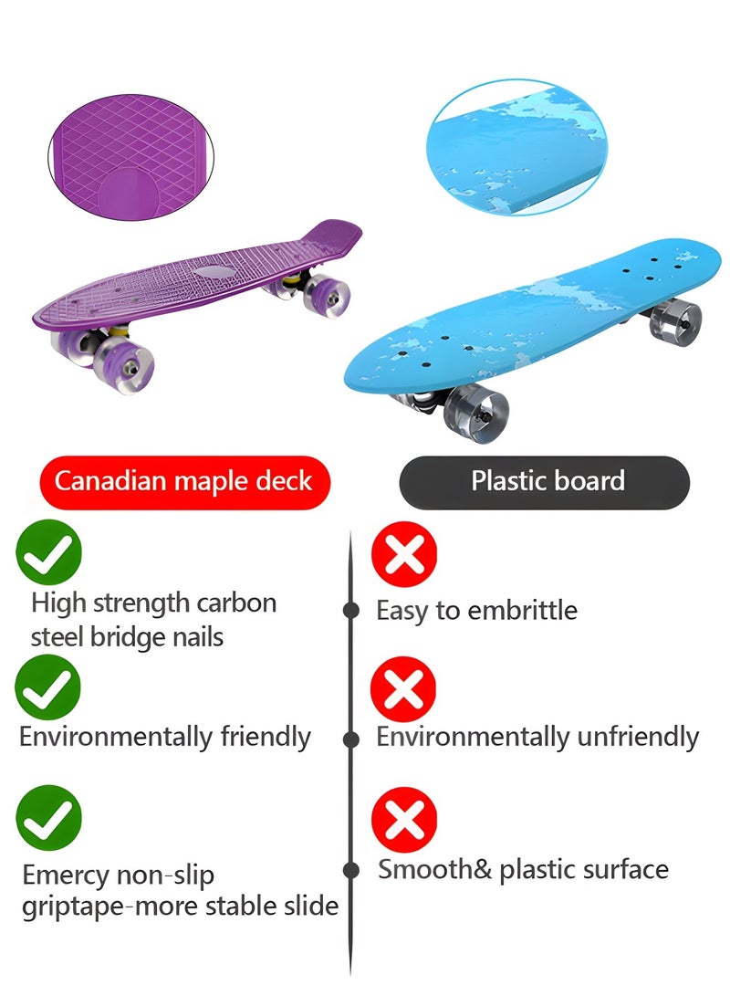 GROIC Skateboard 22 Inch Cruiser Skateboard Complete Skateboard with PU LED Wheel and ABEC 7 Bearings Retro Board Classic Skateboard,Skateboard for Kids Beginner - Image 5
