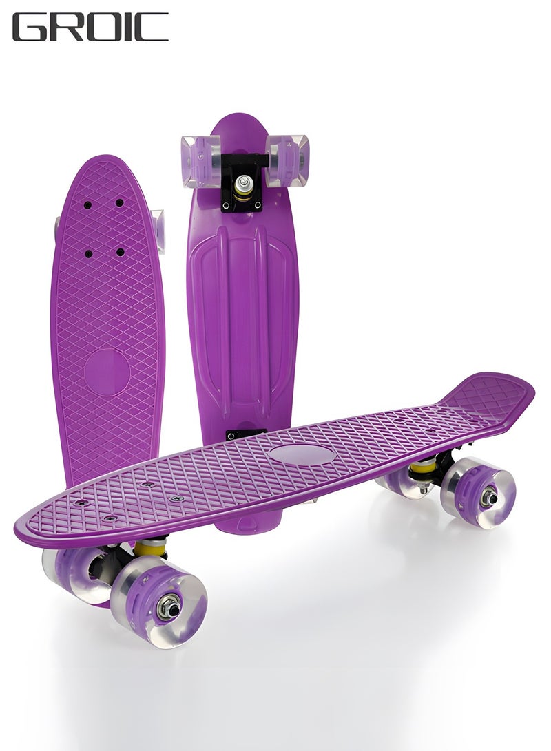 GROIC Skateboard 22 Inch Cruiser Skateboard Complete Skateboard with PU LED Wheel and ABEC 7 Bearings Retro Board Classic Skateboard,Skateboard for Kids Beginner - Image 1
