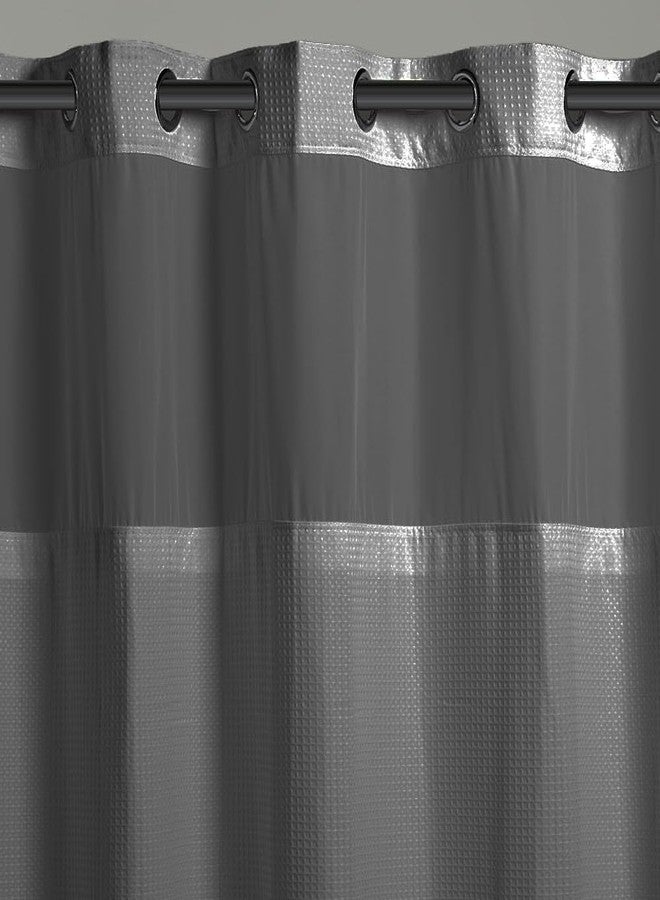 Hookless It’s A Snap! Waffle Shower Curtain, 3-in-1 Shower Curtain Includes Fabric Shower Curtain with Sheer Top Window, Flex-On Rings & Fabric Liner, 71” x 74”, Graphite Grey - Image 2