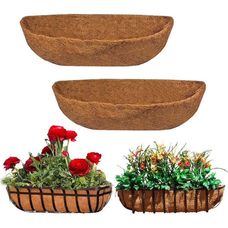 EROCK 2PCS Coco Liner Trough 24303648 inch Half Moon Shape Brown Natural Coconut Fiber IndoorOutdoor Perfect for Flower Basket  Window Box 2 Levels Breathable 1 lb 7x24x8 inches