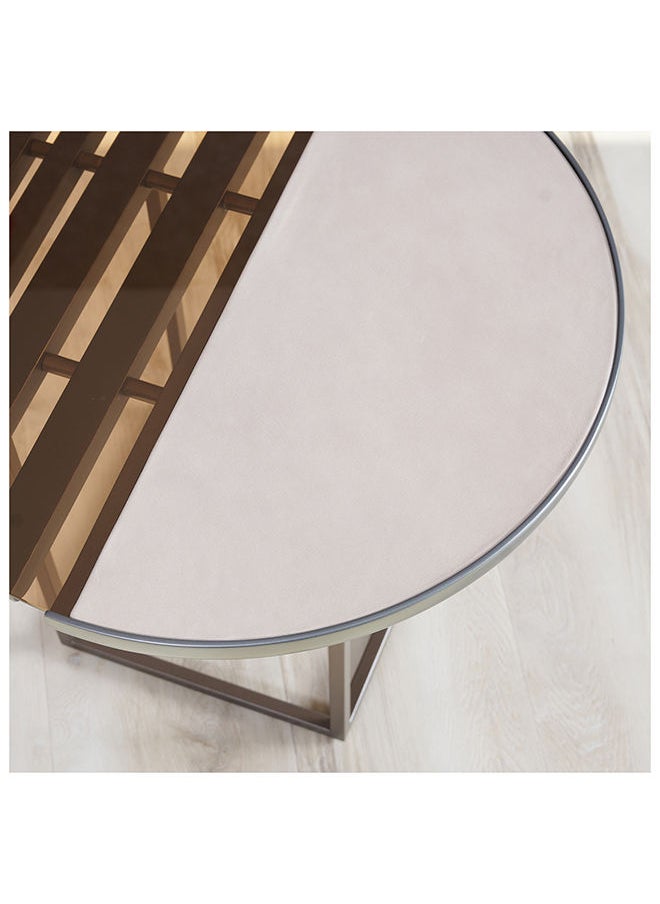 AL HUZAIFA FURNITURE Lauro, Round Table, Stainless Steel, Full Grain Leather Tempered Glass  - Image 3