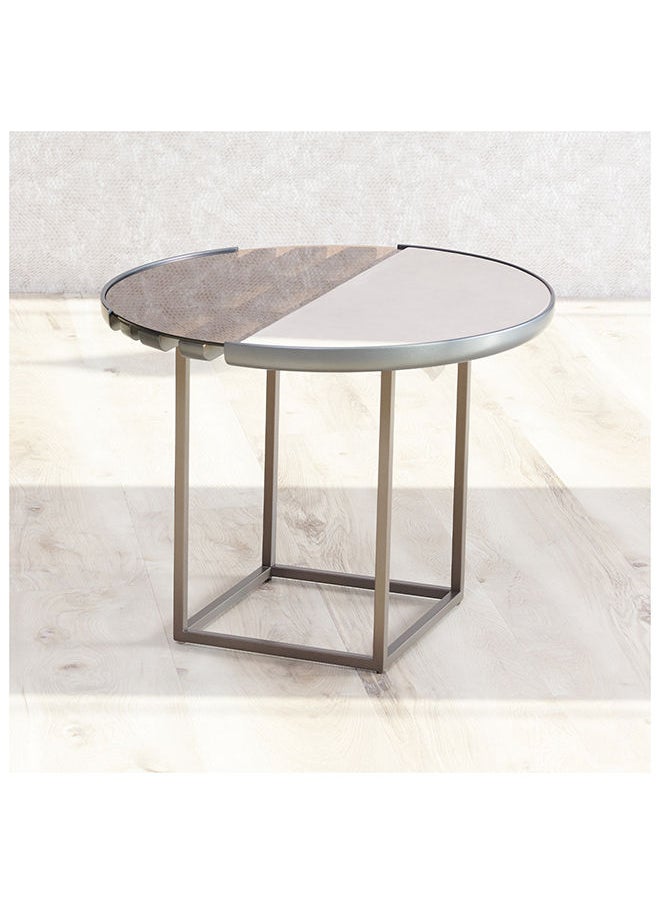 AL HUZAIFA FURNITURE Lauro, Round Table, Stainless Steel, Full Grain Leather Tempered Glass  - Image 2