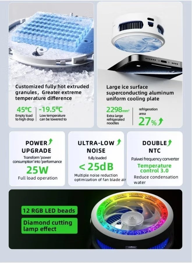 بيفا مروحة تبريد هاتف محمول PIVA B3 25 وات مع أضواء LED ملونة، مبرد هاتف محمول شبه موصل بمشبك مغناطيسي قابل للدوران للعب ألعاب ببجي - Image 2