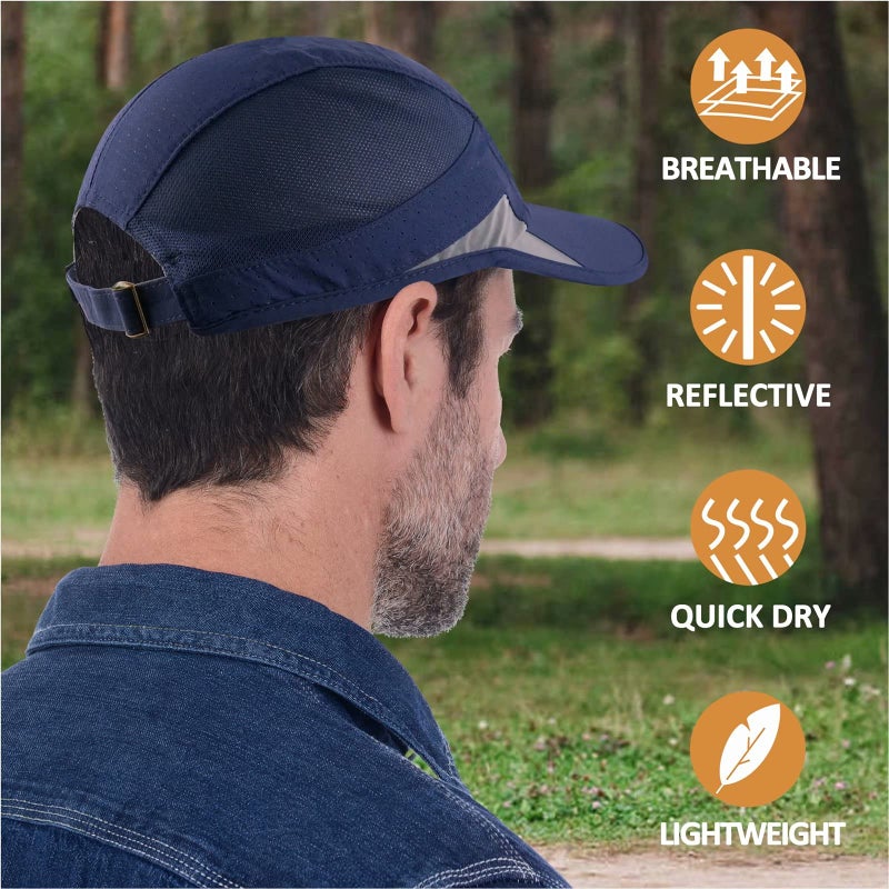 GADIEMKENSD GADIEMKENSD Running Hat, Mens Outdoor Hat Unstructured Baseball Cap UPF 50 UV SPF Exercise Run Caps Reflective Breathable Light Sun Hats Quick Dry Mesh Summer Sports Hat Cap Men Woman Under 10 Navy  - Image 2