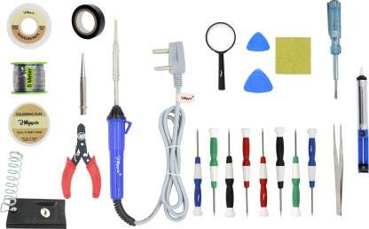 Hillgrove 23in1 Basic Complete 25W Soldering Iron Kit with 5 Meter Solder Wire, Scrub, Pump, Cutter, Tester, Tweezer, Tape, Bit, Flux,Screwdriver,Mobile Opener 25 W Simple (Flat, Pointed Tip) - Image 1