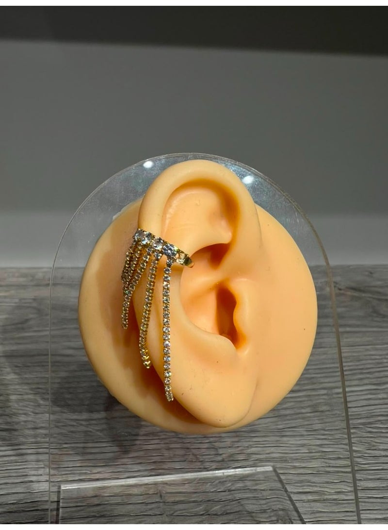 Gold-Plated Ear Cuff with Crystal Draping Chains