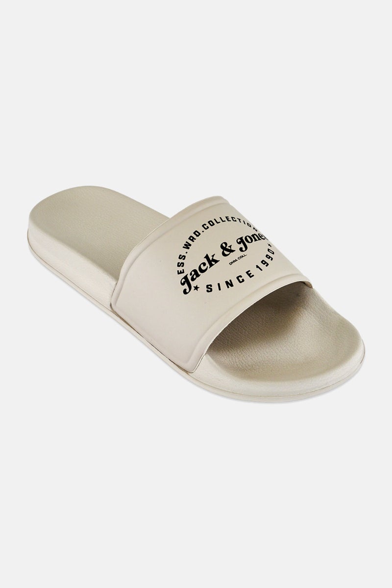 JACK & JONES Men Brand Logo Slip On Slides, Pale Grey - Image 1