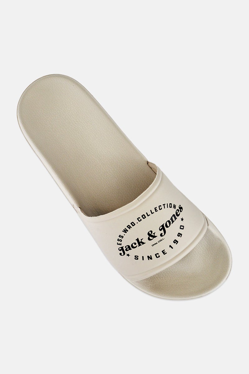 JACK & JONES Men Brand Logo Slip On Slides, Pale Grey - Image 4