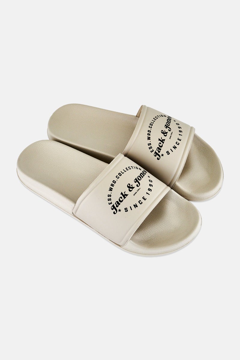 JACK & JONES Men Brand Logo Slip On Slides, Pale Grey - Image 2