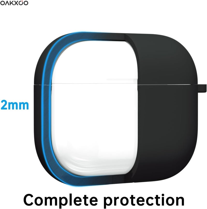 Emoh Roced for Apple Airpods 4th Generation Case Cover(2024), Silicone Case with Cleaner Kit & Keychain Compatible Compatible with Airpods 4 (Black) - Image 4