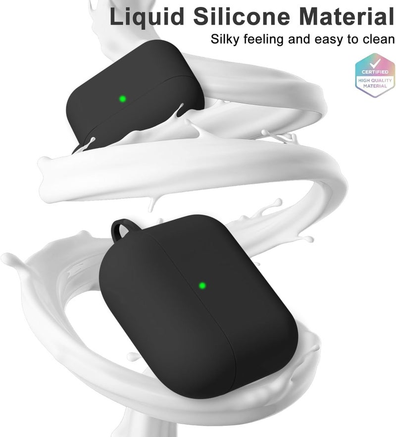 Emoh Roced for Apple Airpods 4th Generation Case Cover(2024), Silicone Case with Cleaner Kit & Keychain Compatible Compatible with Airpods 4 (Black) - Image 3