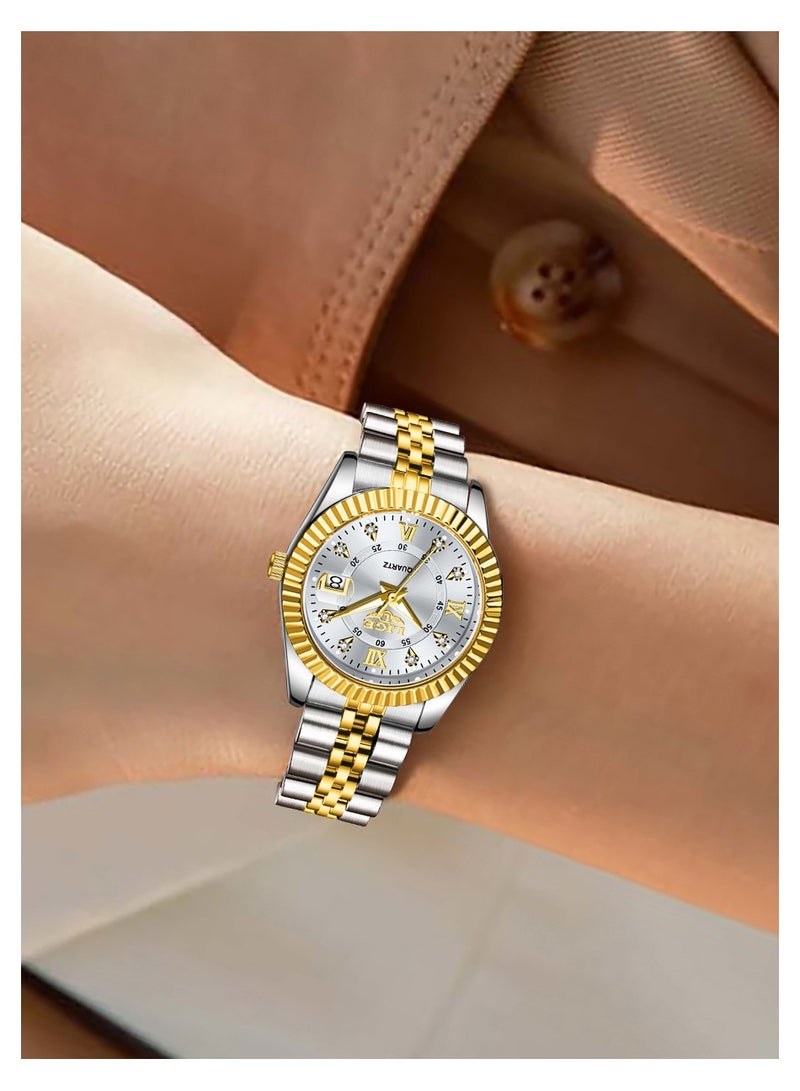 LIGE ​​LIGE Women's Fashion Quartz Watch - Gold-Tone Case with Silver Strap, Luminous Display, Date Function, 30M Water Resistance, Elegant Casual Style for Daily Wear & Special Occasions​​ - Image 5