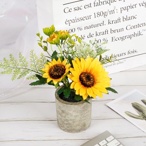 COCOBOO Sunflower Artificial Flowers Pot, Sunflower Decor, Yellow Fake Flower in Pots, for Home Bathroom Kitchen - Image 5