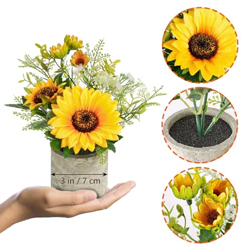 COCOBOO Sunflower Artificial Flowers Pot, Sunflower Decor, Yellow Fake Flower in Pots, for Home Bathroom Kitchen - Image 3