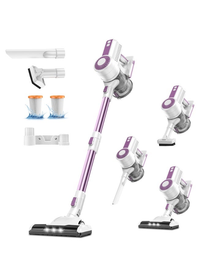 SINCHER L12E Cordless Vacuum Cleaner, 46KPa Powerful Suction Stick Vacuum, 6-in-1 with 2-Speed for Home, 4H Fast Charge, LED Headlight, One-Click Empty, Detachable Tube, 1.8kg for Home & Car, Purple - Image 1