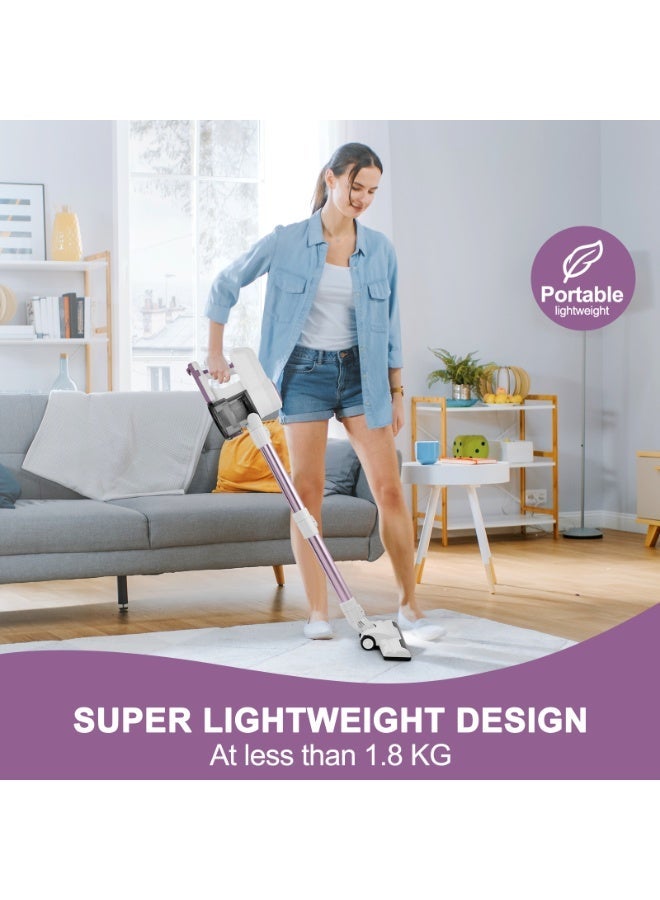 SINCHER L12E Cordless Vacuum Cleaner, 46KPa Powerful Suction Stick Vacuum, 6-in-1 with 2-Speed for Home, 4H Fast Charge, LED Headlight, One-Click Empty, Detachable Tube, 1.8kg for Home & Car, Purple - Image 2