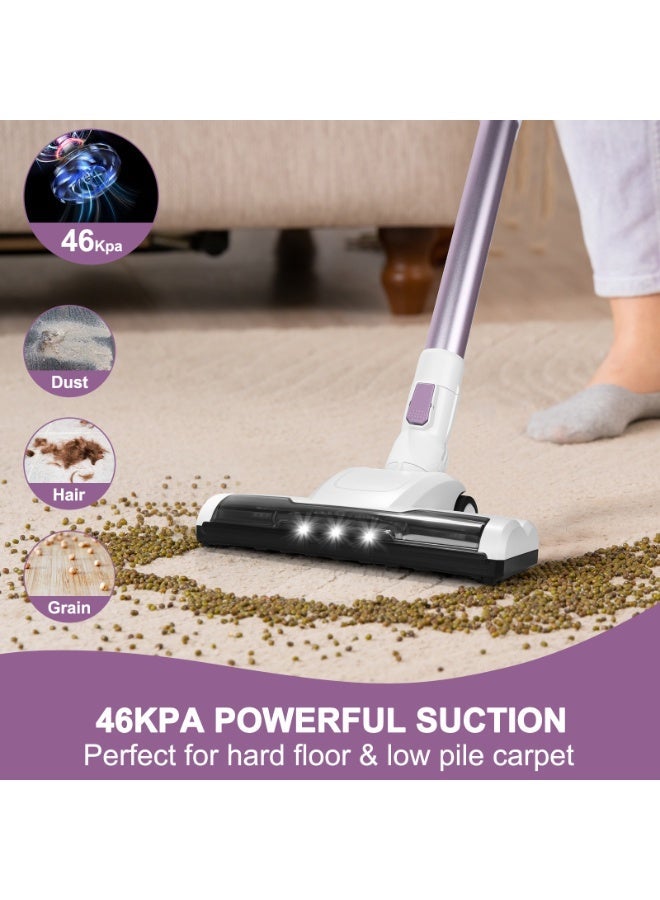 SINCHER L12E Cordless Vacuum Cleaner, 46KPa Powerful Suction Stick Vacuum, 6-in-1 with 2-Speed for Home, 4H Fast Charge, LED Headlight, One-Click Empty, Detachable Tube, 1.8kg for Home & Car, Purple - Image 3