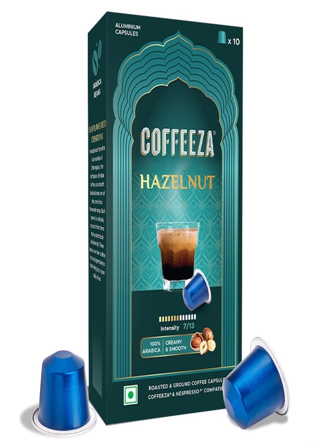 Coffeeza Hazelnut Flavoured Aluminium Coffee Capsules, Intensity - 7 |100% Arabica | Nespresso Compatible Coffee Pods | Box of 1 (10 Capsules) - Image 1