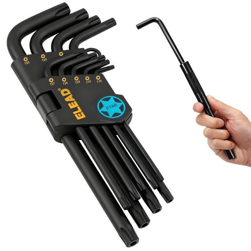 ELEAD 11-Piece Torx Star Allen Wrench Set with Extension Bar, T10-T50 Long Arm Torx Key Set, Heat-Treated S2 Steel - Image 1