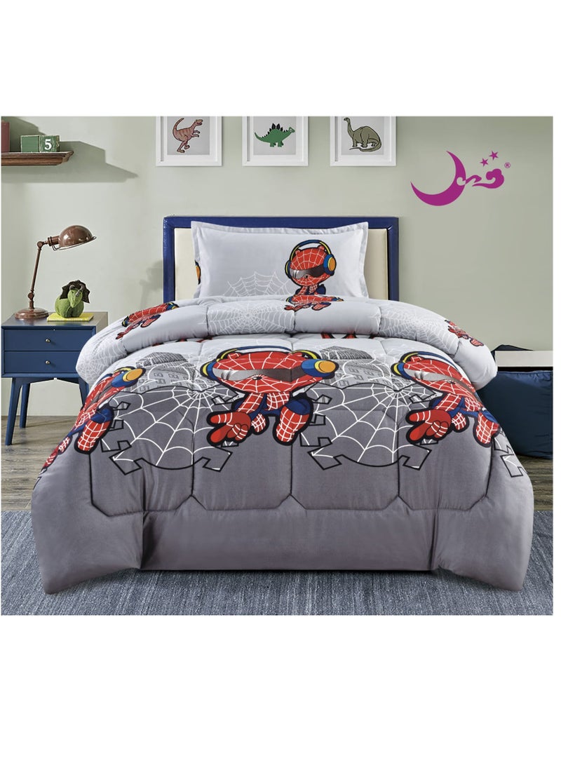 3-Piece Reversible Kids’ Bedding Set – Quilted Comforter with Medium-Soft Filling (170×220 cm) + Fitted Sheet (120×200+35 cm) + Pillowcase (80×50 cm) – Modern Printed Design with Soft Fabric - Image 1