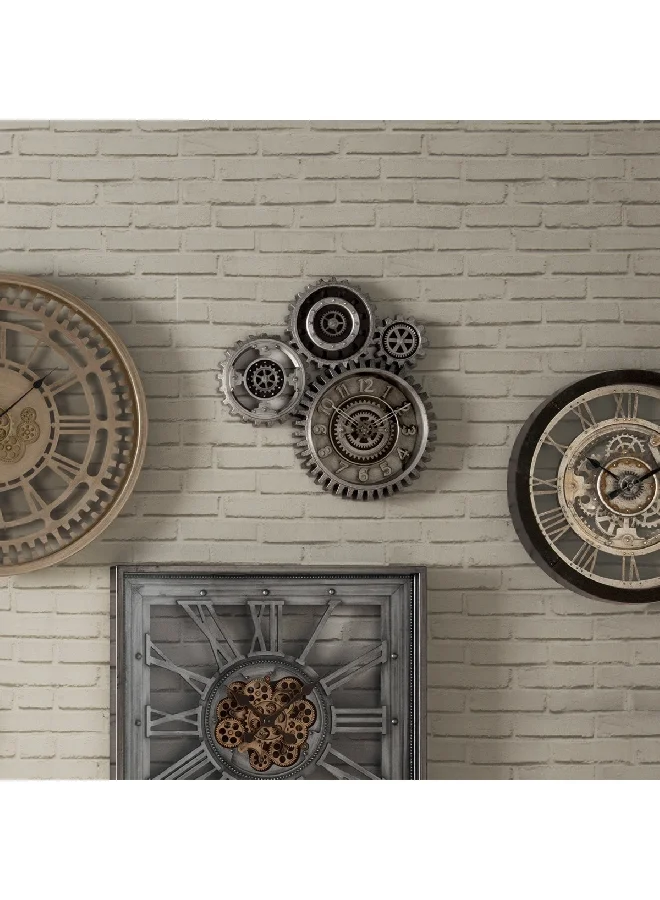 atmosphera Derek Unique Design Round Multi Mechanical Analog Wall Clock with Visible Gears Grey 37 cm 162297