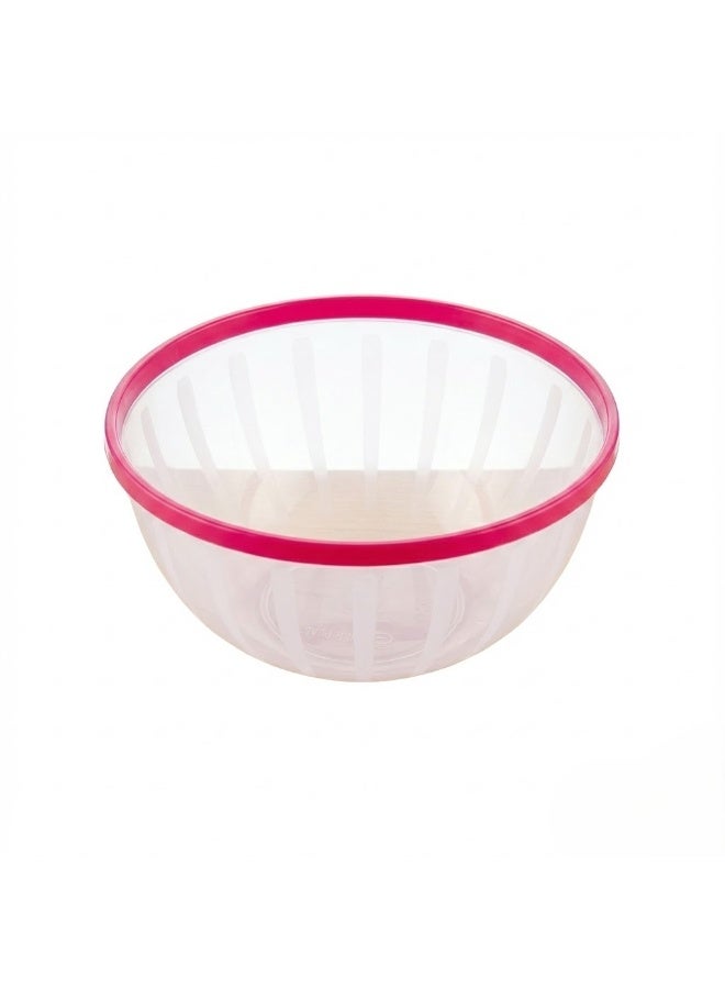 Large Clear Plastic Salad & Serving Bowl with Pink Rim - Striped Design Mixing Bowl for Fruits, Snacks, and Popcorn - Modern Tableware - Image 1