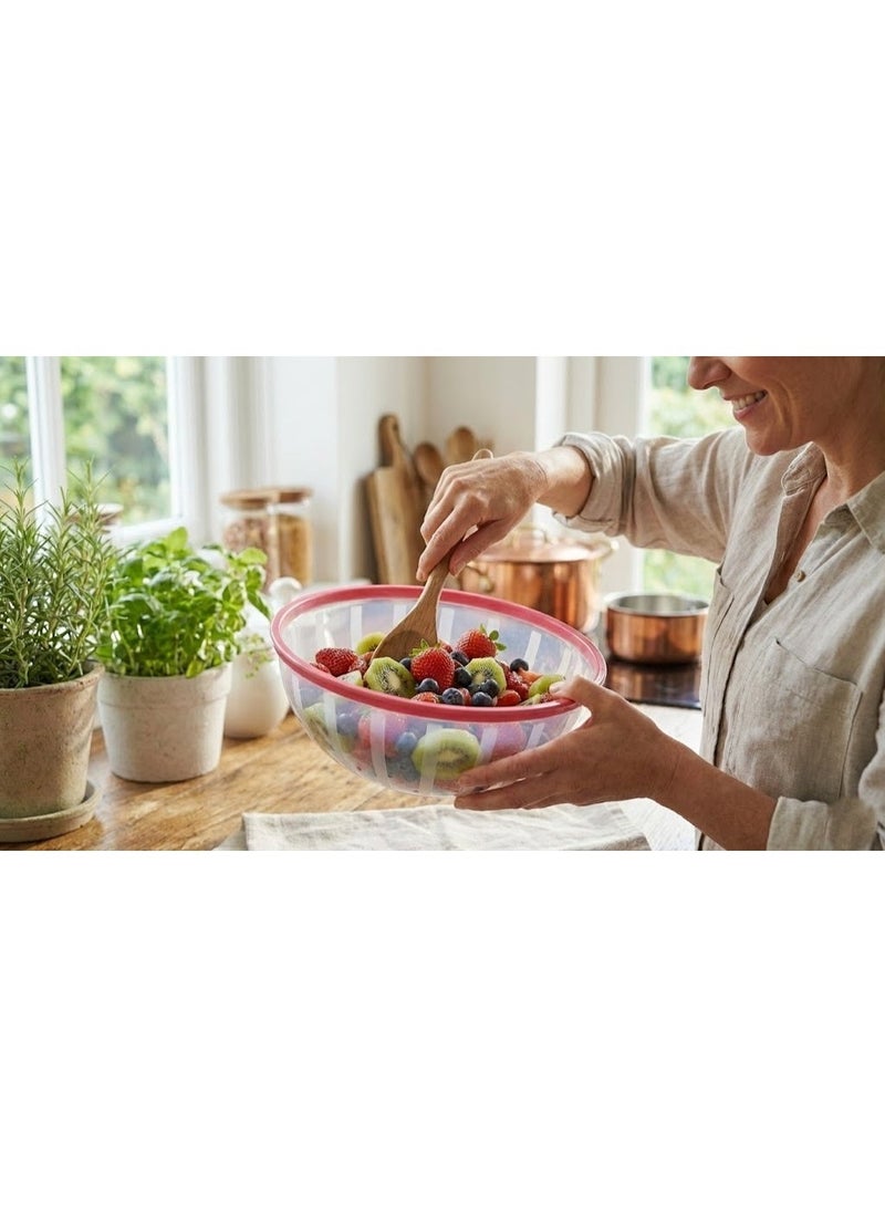 Large Clear Plastic Salad & Serving Bowl with Pink Rim - Striped Design Mixing Bowl for Fruits, Snacks, and Popcorn - Modern Tableware - Image 4