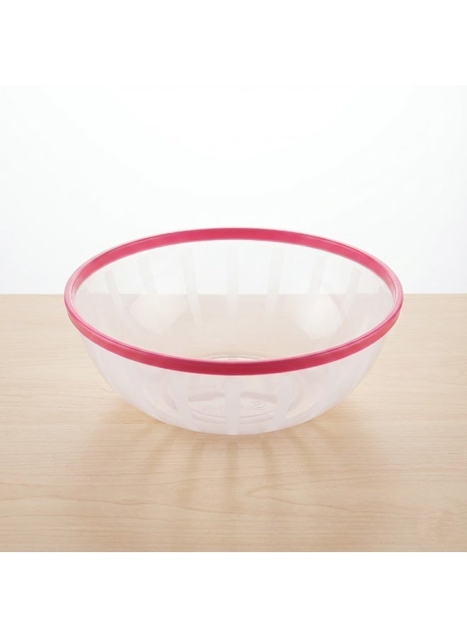 Large Clear Plastic Salad & Serving Bowl with Pink Rim - Striped Design Mixing Bowl for Fruits, Snacks, and Popcorn - Modern Tableware - Image 3