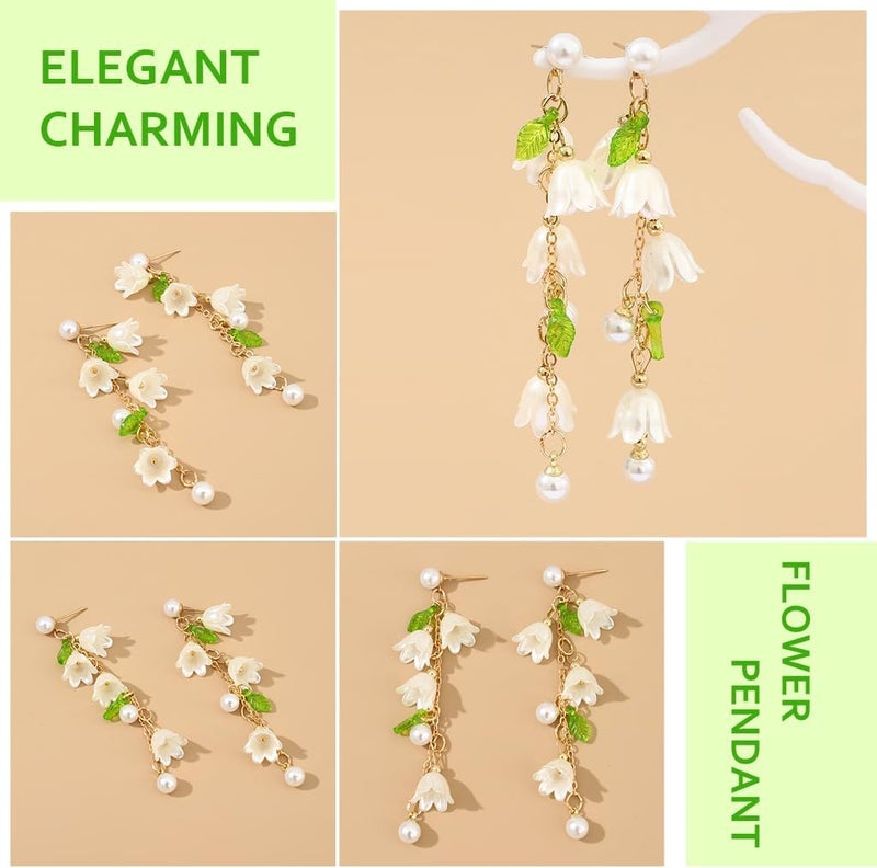 HANNEA® Earrings for Women Girls White Lily of the Valley Pendent Dangle Earring Tassel Floral Elegance Drop Earrings Fashion Stylish Women Jewelry Gift - Image 4