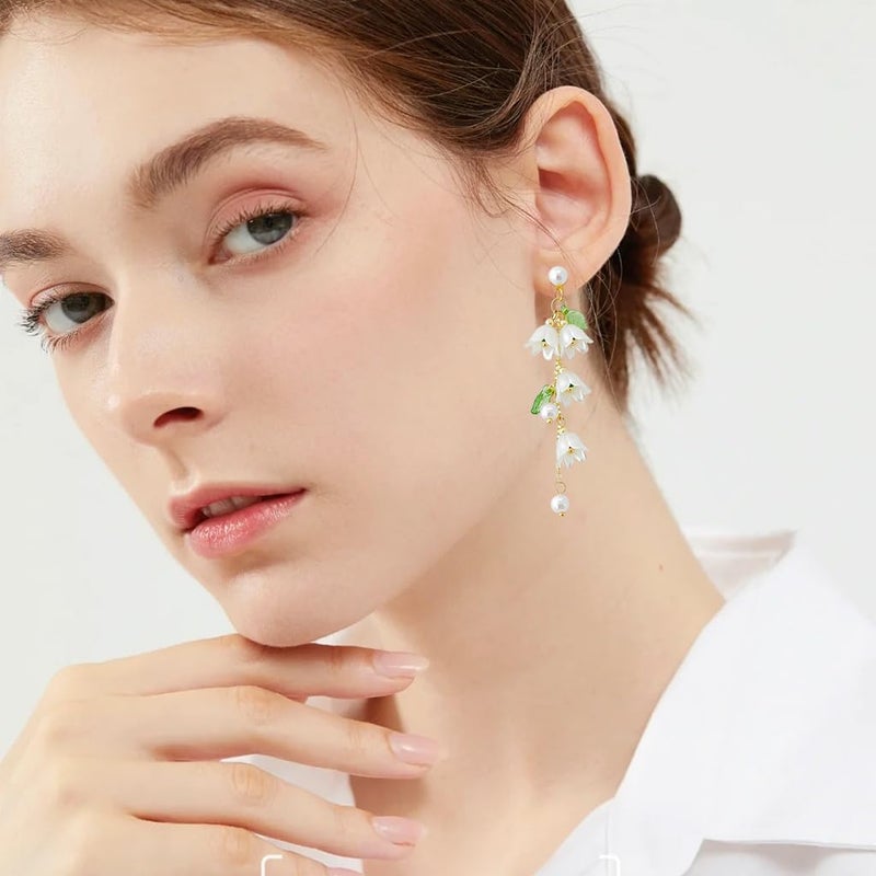 HANNEA® Earrings for Women Girls White Lily of the Valley Pendent Dangle Earring Tassel Floral Elegance Drop Earrings Fashion Stylish Women Jewelry Gift - Image 3
