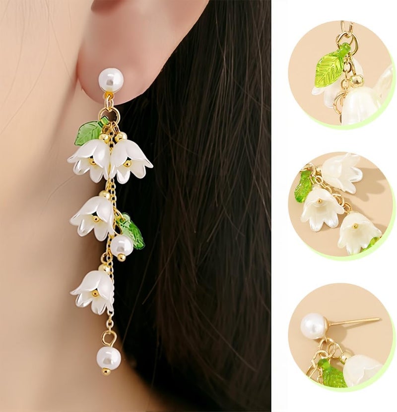HANNEA® Earrings for Women Girls White Lily of the Valley Pendent Dangle Earring Tassel Floral Elegance Drop Earrings Fashion Stylish Women Jewelry Gift - Image 2