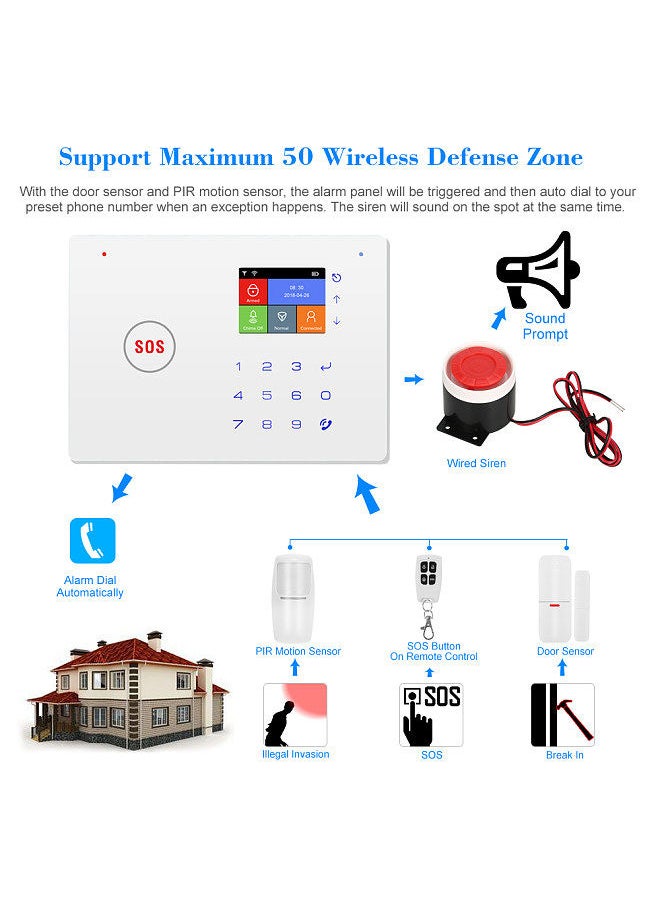 Generic - Security Alarm System  Kit Auto Dial GSM+WiFi Home Security Wireless Alarm System GSM Home Security Alarm System Motion Sensor Door/Window Sensor Remote Control - Image 1