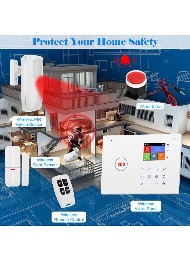 Generic - Security Alarm System  Kit Auto Dial GSM+WiFi Home Security Wireless Alarm System GSM Home Security Alarm System Motion Sensor Door/Window Sensor Remote Control - Image 1