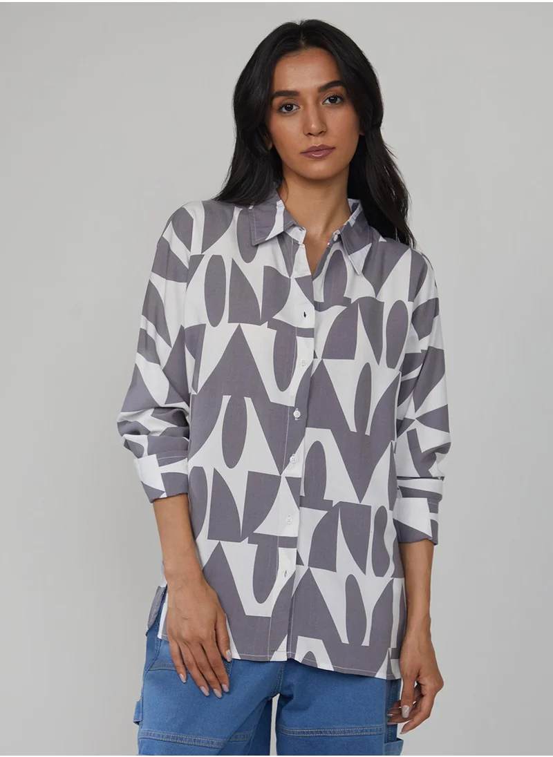 PINACOLADA Women's Steel Grey Geometric Shirt