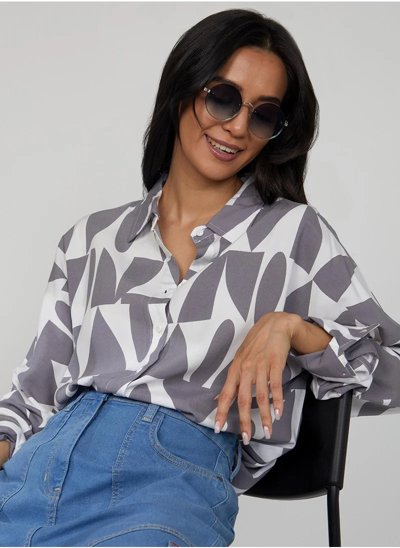 PINACOLADA Women's Steel Grey Geometric Shirt