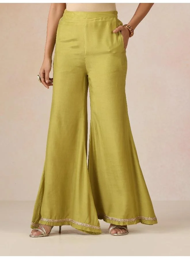 trueBrowns trueBrowns Light Green Pink Jaal Print Viscose Jacket and Flared Pants Co-ord Set
