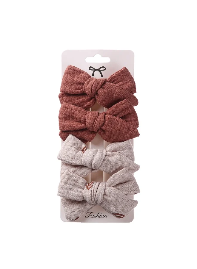 D'Daniela Adella Ribbon Bow Clip Set For Babies and Girls -  Dark Brown & Beige